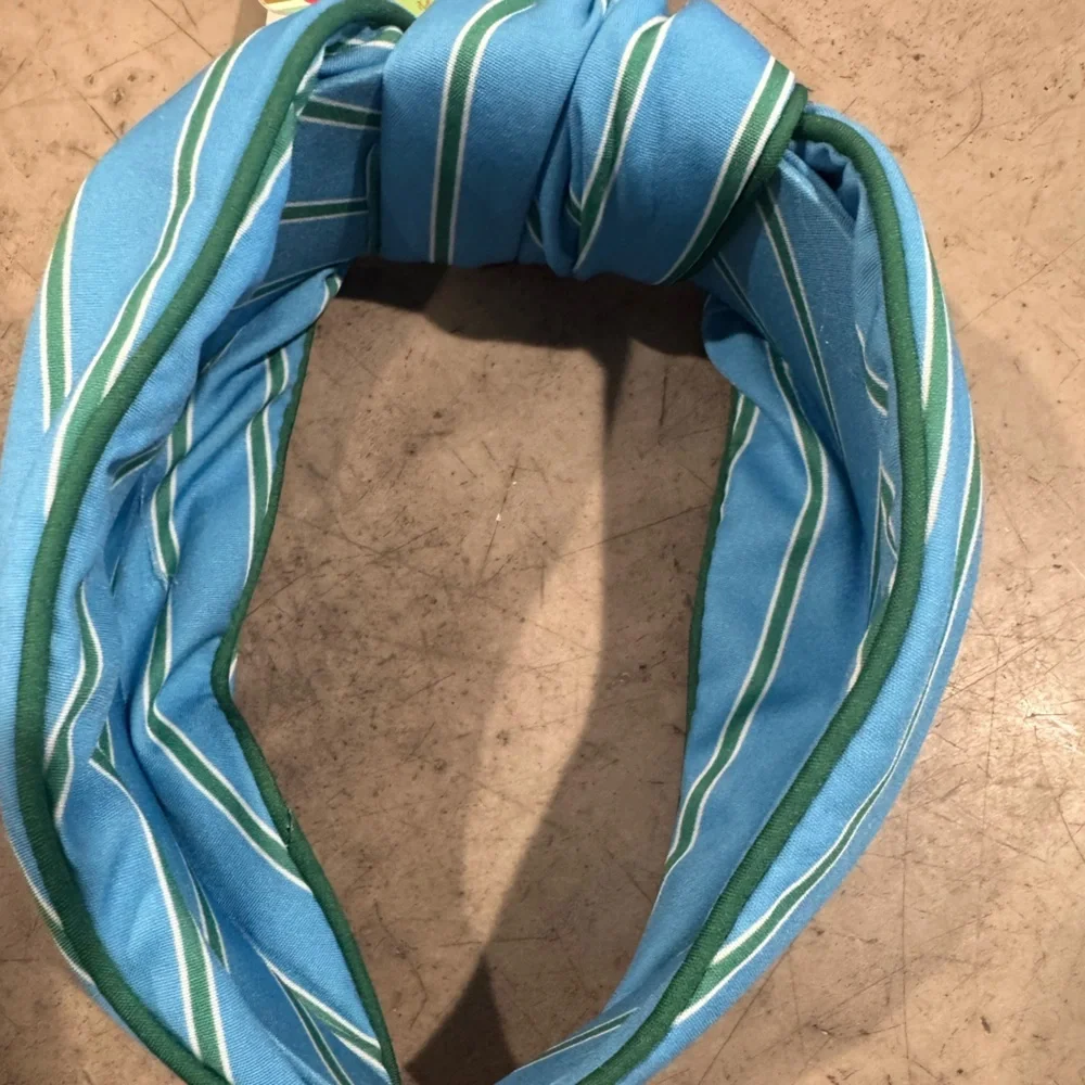 Blue and Green Striped Headband with topknot! Super comfy and cute! Versatile💙💚